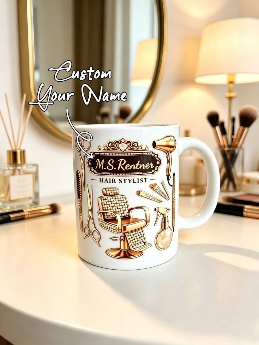 Customized Personalized Hairstylist Coffee Mug, 2D Flat Print Design, Suitable For New Salon Owners, Hairstylists And Barbers, Also An Ideal Graduation Gift For Beauty And Hairdressing School Graduates - Multicolor - View 1