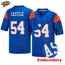 Thad Castle #54 Blue Mountain State 電影刺繡美式足球球衣,Mountain State 電影主題周邊網眼美式足球制服 - 藍色 - 查看 2