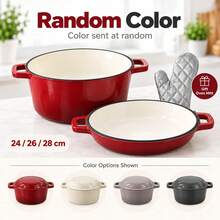 Iron Pot With Lid, Dutch Oven Casserole For Kitchen Cooking, Baking, Roasting, Soup, Stew, Random Color - View 8