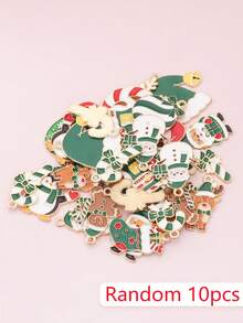 10pcs Random Styles Green/Pink Christmas Day Theme Drip Oil Alloy Charms For DIY Cute Necklace Keychain Gift Box&Festival Party Xmas Tree Ornaments - Christmas Theme - View 8