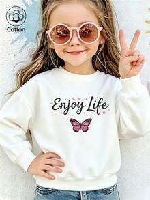 Delicate Pink Butterfly, Sweet Girls' Sweatshirt - White - View 10