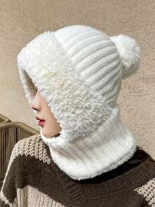 Knitted Beanie - Windproof & Warm Ear Protection, With Hooded Scarf, Breathable & Moisture-Wicking, Essential For Outdoor Cycling, Suitable For Cold Weather, Halloween, Winter And Autumn - Multicolor - View 13