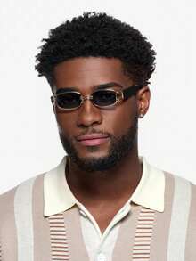 1 Pair Small Square Frame Fashion Glasses, Metal Minimalist Style, Suitable For Daily Wear - Silver - View 1