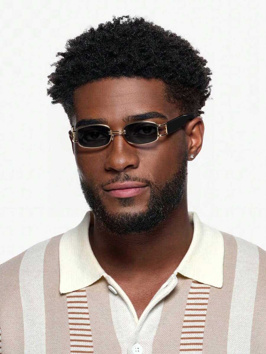 1 Pair Small Square Frame Fashion Glasses, Metal Minimalist Style, Suitable For Daily Wear - Silver - View 1