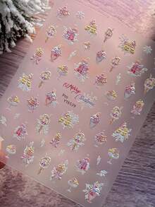 1 Sheet Jelly Shell Light Christmas Ice Cream Nail Stickers, Shiny Cute Girly Self Adhesive Nail Art Decorations - Multicolor - View 6