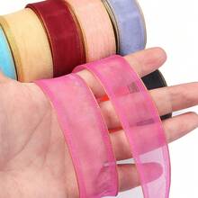 5 Yards/Roll Double Gold Edge Tulle Ribbon, 2.5cm Wide Transparent Thin Gauze Ribbon, Floral Gift Packaging DIY Bow Material, Suitable For Hair Accessory Making, Scrapbook Decoration, Christmas Wedding Birthday Party Decoration - Multicolor - View 3