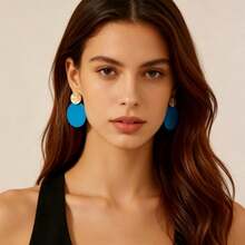 Vintage Gold Sun Pattern Earring Base Matte Green Oval Long Dangle Earrings Women's Vacation Style Exaggerated Earrings - Multicolor - View 8