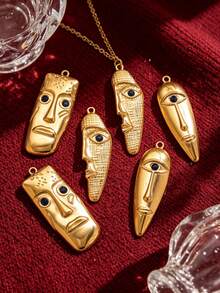 1/5 Pcs Stainless Steel Gold Plated Abstract Face Mask Charm, DIY Jewelry Making Pendant - Pendant - View 1