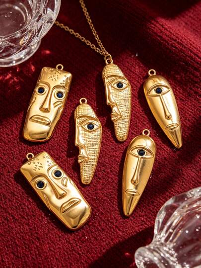 1/5 Pcs Stainless Steel Gold Plated Abstract Face Mask Charm, DIY Jewelry Making Pendant