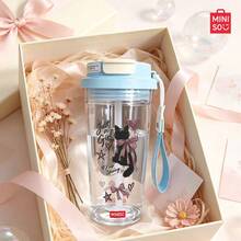 MINISO Transparent Water Cup, Cute Little Black Cat Pattern Coffee Cup, Clean And Refreshing, 550ML Transparent Water Cup, With Straw, Cup, Easy To Carry; Valentine's Day Gift. - Baby Blue - View 4