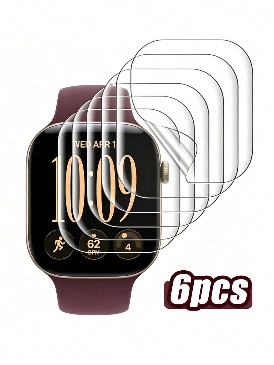 6pcs Transparent Hydrogel Screen Protector Film For Apple Watch 38/40/41/42/44/45/49/46mm, Anti-Scratch Protection Film, Soft Film, Suitable For Watch Ultra/SE/8/7/6/5/4/3/2/1/11/10/12, Daily Essential Watch Screen Protector Film, Watch Accessories - Clear - View 1
