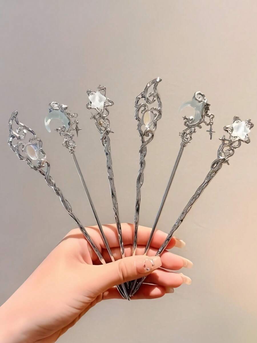 1/3pcs Women's Moonstone Star Hair Stick, Modern Minimalist Chinese Style Moon Hair Pin, Premium Feel Updo Hair Stick, Unique Head Accessory Suitable For Daily Wear - Multicolor - View 1