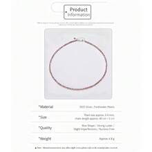 DARA Vòng cổ ngọc trai nước ngọt bạc S925 hạt tím 3-4mm độ bóng mềm mại, phụ kiện cổ đa năng dễ phối đồ nhiều lớp - Màu tím - Xem 4