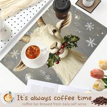 1pc Christmas Series Christmas Lamb Holly Snowflake Pattern Printed Coffee Bar Mat, Drainage Mat, Coffee Machine Soft Bottom Diatom Mud Drainage Mat, Soft Rubber Drainage Mat, Super Absorbent Wear-Resistant Dish Drying Mat, For Countertop Restaurant Kitchen Table Mat, Patio Dining Table Decor, Home Kitchen Supplies, Countertop Decor Mat - Multicolor - View 7