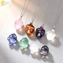 1pc Natural Stone Carved Pine Cone Pendant Necklace, Healing Amethyst Crystal Christmas Jewelry, Unisex H081 - Necklace - View 1