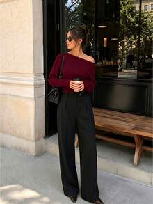 Da Jade Women's Elegant High-Waisted Pleated Wide Leg Suit Pants With Button Back Pockets, Straight Leg Trousers With Pockets, Suitable For Daily Commute, Vacation, Weekend Travel - Black - View 6