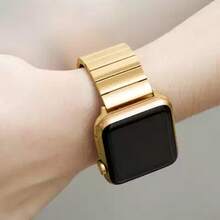 1pc Bamboo Joint Stainless Steel Watch Band, Replacement Metal Strap For Apple Watch Series SE Ultra 38/40/41/42/44/45/49mm - Gold - View 6