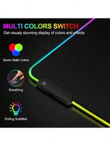 1pc Pure Black Personalized Large RGB Glowing Magic Mouse Pad 80cmx30cmx0.3cm Extra Large Office Desk Mat / RGB 30cmX25cm Computer Desk Gaming Mouse Pad Keyboard Pad Student Desktop Writing Desk Mat Stitched Edge Durable Mouse Pad Computer LED Desk Mat - View 7