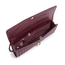 Women's Burgundy Woven Texture Long Clutch Bag, Gold Twist Lock Closure Slim Handle Evening Bag, Suitable For Parties - Multi-color - View 7