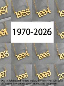 1pc Personalized Vintage Stainless Steel Pendant Necklace With Birthday/Anniversary Date - Gold - View 1