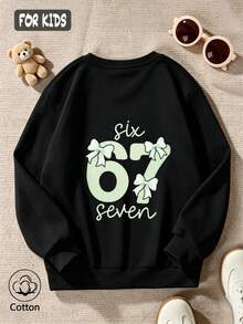 Girls' Cute Printed Drop-Shoulder Round-Neck Long-Sleeve Casual Sports Sweatshirt - Black - View 3