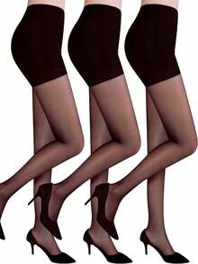 1/3/6pcs Women's Solid Black Leggings, Ultra-Thin Pantyhose High Waist Long Socks With Reinforced Toes - Recommended For 40-60kg Body Weight - Black - View 7