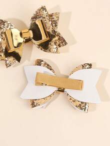 2pcs/4pcs Shiny Gold&Silver Hair Clips For Kids Girls, Sparkling Charming Bow Hair Clips,Girls Party Gift,Holiday Party Clips,Daily,Vacation - Multicolor - View 4