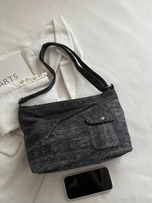 Premium Fashion Niche Denim Patchwork Crossbody Bag, Versatile Casual Large Capacity Shoulder Bag For Women, Pendant For Reference Only - Black - View 9