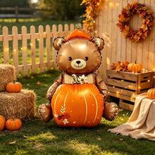 1pc 71cm Bear Hugging Pumpkin Shaped Aluminum Foil Balloon, Suitable For Thanksgiving, Autumn Farm Theme Party Decoration Balloon - View 5