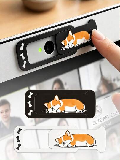 Capac glisant pentru cameră de laptop cu imprimeu drăguț cu pui de Corgi - potrivit pentru laptopuri, telefoane și desktopuri; protecție a confidențialității și funcție anti-spionare; impermeabil, rezistent la șocuri, anti-cădere, anti-zgârieturi, anti-amprente, design cu acoperire completă