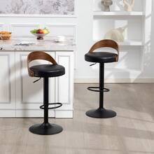 Set Of 2 360° Swivel Bar Stools / Retro-Style Bar Stools / With PU Leather Seat Cushion / Oversized Footrest Design / Easy To Assemble / Suitable For Kitchens, Restaurants, Bars - Black - View 9