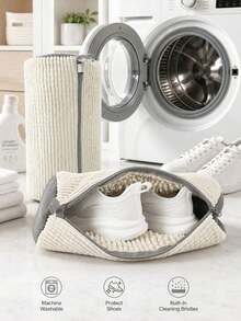 2/1pc Washing Machine Shoe Bag,Suitable For All Shoe Types - White With Zipper,Soft Fleece Lining,Effectively Protects Clothes,Perfect For Sneakers And Casual Shoes,Laundry Bag,Holiday Essential,Travel Essential,Household Items,Shoe Storage,Christmas - Multicolor - View 2