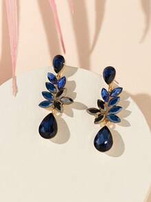 1pair Crystal Pendant Earrings, Suitable For Daily Wear - Navy Blue - View 6