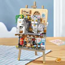 Cute Cat-Themed Easel Building Block Set, 2 Creative 3D Painting Board Assembly Models With Fun Scene Accessories, Educational Toy To Develop Children's Hands-On Skills And Creative Thinking, Family Bonding Leisure Toy, Can Be Used As Personalized Desktop Decor After Assembly, Suitable For Gifts Or Personal Use - Multicolor - View 4