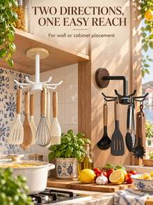 1pc 360° Rotating Kitchen Utensil Hook, Aluminum Material, Multi-Functional Kitchen Hook For Storing Spoons, Tongs And Other Kitchen Tools, Kitchen Storage, Utensil Storage, Christmas - Multicolor - View 6