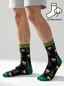 1 Pair Fun Chemistry Molecule & Formula Print Boat Socks, Contrast Mint Green Cuff & Toe, Soft Mid-Calf Cotton Socks For Men - Multicolor - View 5