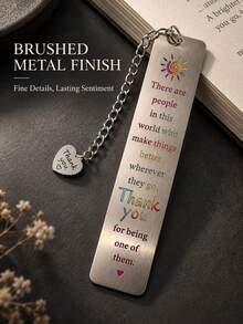 Engraved Metal Bookmark With Heart Pendant, Inspirational Thank You Quote Book Mark, Appreciation Gift For Friends & Coworkers - Multicolor - View 2