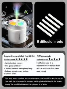 1pc 180ml Car Aromatherapy Humidifier With Colorful Gradient Ambient Light, USB Portable Power, Quiet Operation, Desktop Decor With Color Light, Car Mist Humidifier With 5 Essential Oils, Suitable For Indoor Decoration, Office And Car Use - A - View 19