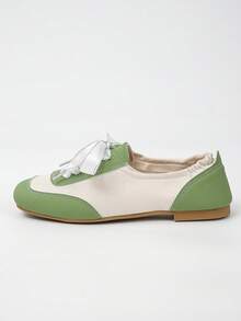 XfLadies' Color Blocked Flat Casual Shoes With Elastic Pleats At The Heel, Suitable For Casual Daily/Commuting/Shopping/Travel Wear. - Green - View 5