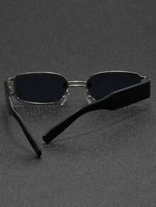 1 Pair Small Square Frame Fashion Glasses, Metal Minimalist Style, Suitable For Daily Wear - Silver - View 4