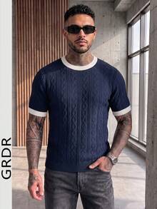 GRDR 男士圓領薄針織 T-shirt 上衣－極簡時尚日常穿著 - 藏蓝色 - 查看 1