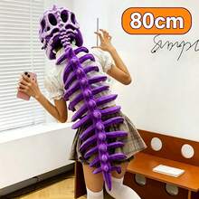 1 قطعة طقم تنكري ديناصور، تصميم هيكل عظمي ديناصور واقعي، عصابة رأس جمجمة العمود الفقري من الفرو الناعم، مناسب للهالوين والكريسماس، غير كهربائي، هدية مثالية - متعدد الألوان - مشاهدة 27