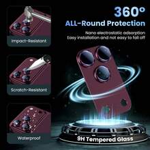 Yezodawee Camera Lens Protector Film Compatible With Iphone 17 Pro Max/17 Pro, Shatter-Resistant, Strong Adhesion, Compatible With Phone Cases, Metal Tempered Glass Rear Camera Screen Protector, 5 Colors Available (Blue/Silver/Orange/Transparent/Deep Cherry Red) - 3PCS - View 8