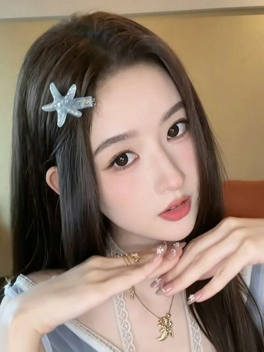 1pc Starfish Hair Clip Bangs Clip Hairpin Head Accessory Premium Side Clip Side Hair Alligator Hair Clip - Multicolor - View 1