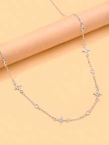 outingfit 1pc Women's Starry Rhinestone Necklace, Delicate Sparkling Collarbone Chain, Suitable For Dates, Weddings, Parties And Daily Wear - Silver - View 3