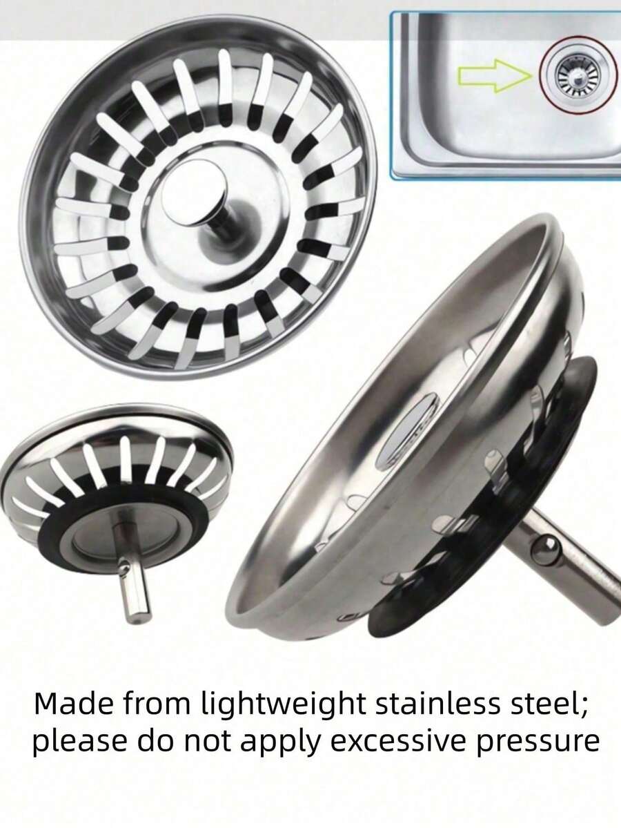 1pc Stainless Steel Kitchen Sink Strainer And Plug - Polished Waste Plug With Hair Catcher, Suitable For Bathroom And Kitchen Drain Protection, Flexible, Lightweight Stainless Steel Material, Do Not Apply Excessive Pressure, Kitchen Supplies
