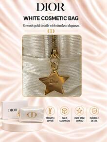 Dior White Makeup Bag, 24cm*16cm, Single Piece, Pearlescent Texture, Spacious, For Daily And Travel Cosmetic Storage - White - View 8
