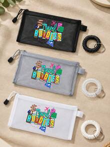 Travel Buddies Themed Mesh Document Storage Bag/Passport Storage, With Multiple Aircraft Routes And Travel Elements Printed With English Letters - Multicolor - View 2