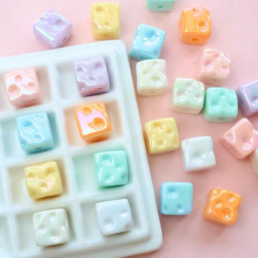 20 قطعة خرز مكعب جبن بألوان ماكارون 14 مم، سلسلة كنزة يدوية الصنع DIY، سوار كريستال للحيوانات الأليفة، إكسسوارات سلسلة مفاتيح، للجنسين، مناسبة كهدايا عيد الميلاد