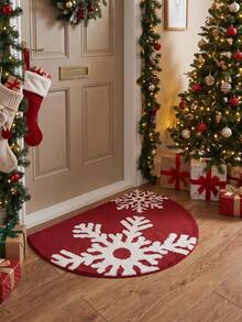 Velvet 900g+8mm 2D Flat Christmas Snowflake Entryway Rug, Christmas Atmosphere Living Room Sofa Coffee Table Carpet, Ins Cream Style Balcony Kitchen Mat Home Use Washable Bathroom Non-Slip Floor Mat, Home Decor Rug, Holiday Mat - A - View 5